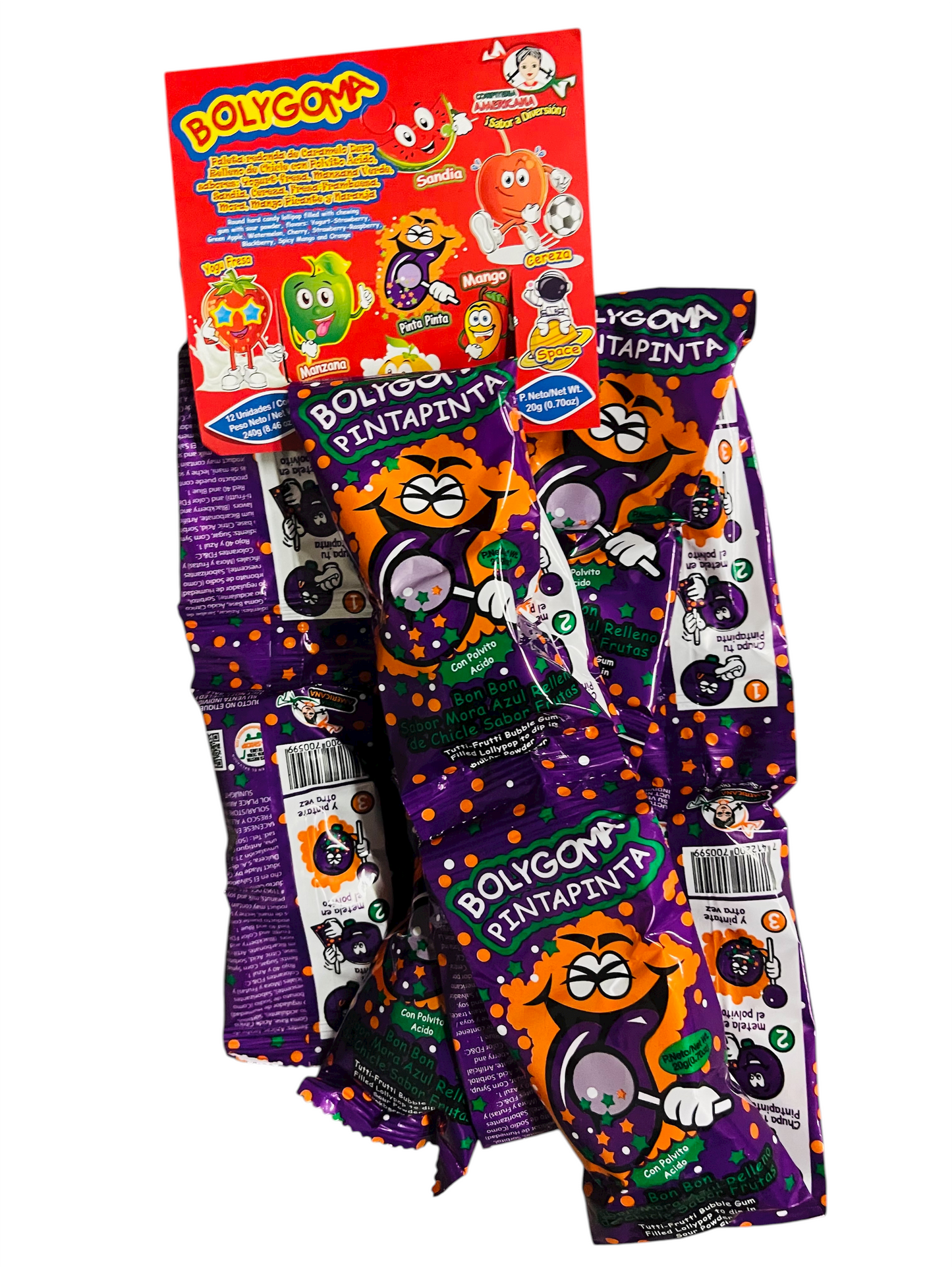 Bolygoma Pinta Pinta Sabor Mora Azul - Paleta con Chicle 12 Piezas
