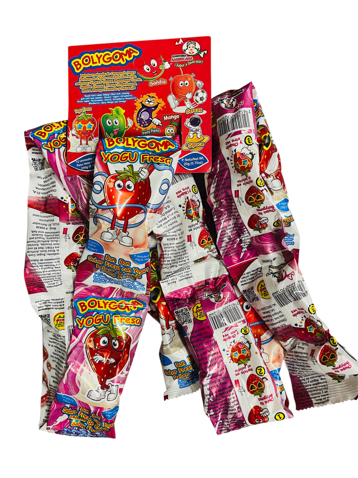 Bolygoma Sabor Yogurt Fresa - Paleta con Chicle 12 Piezas