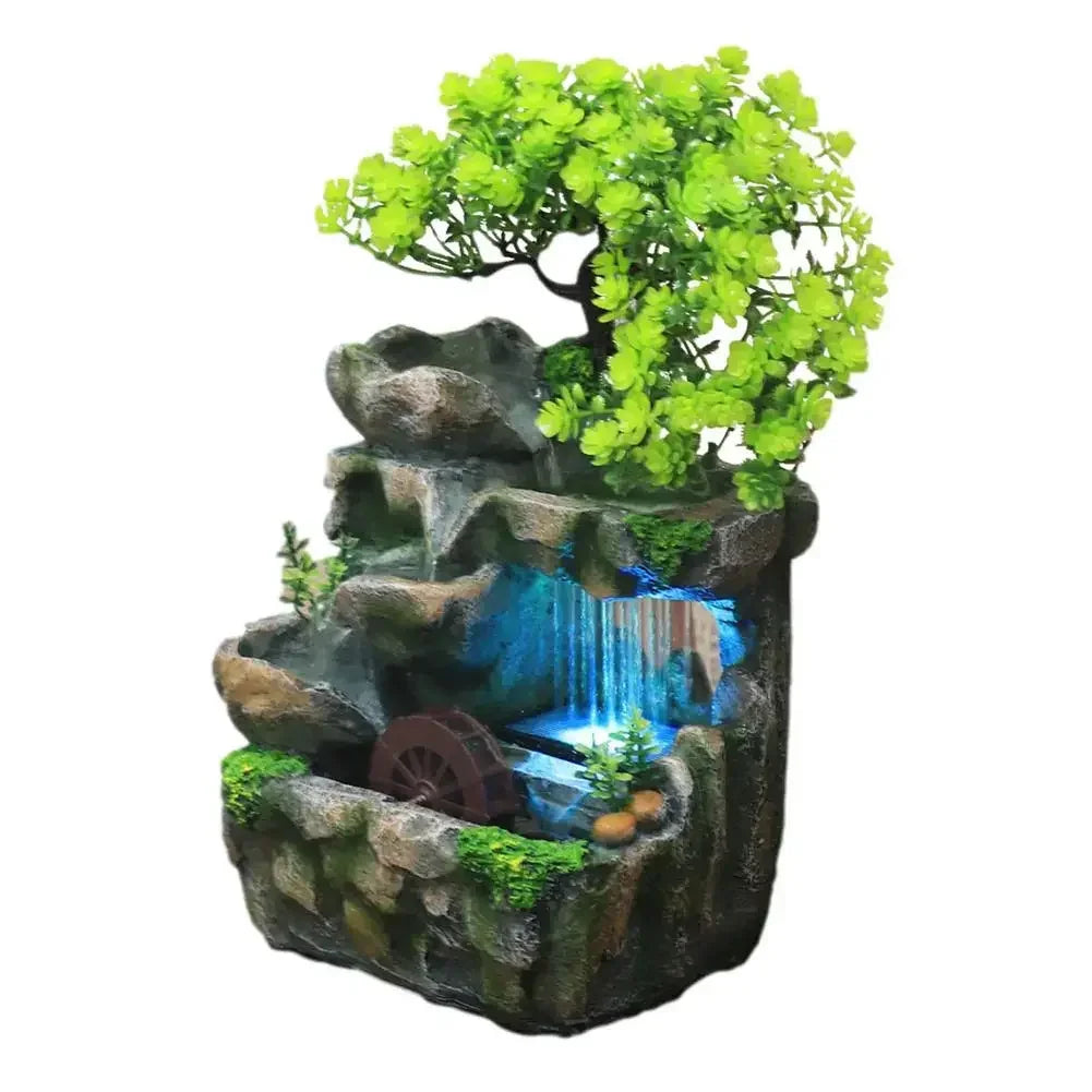Fuente de Agua Feng Shui con Cascada y Luces LED 7 Colores - Decoración de Escritorio
