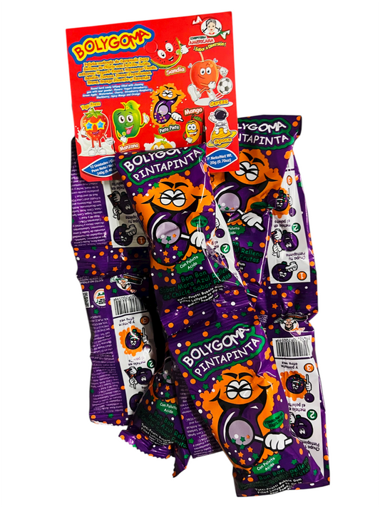 Bolygoma Pinta Pinta Sabor Mora Azul - Paleta con Chicle 12 Piezas
