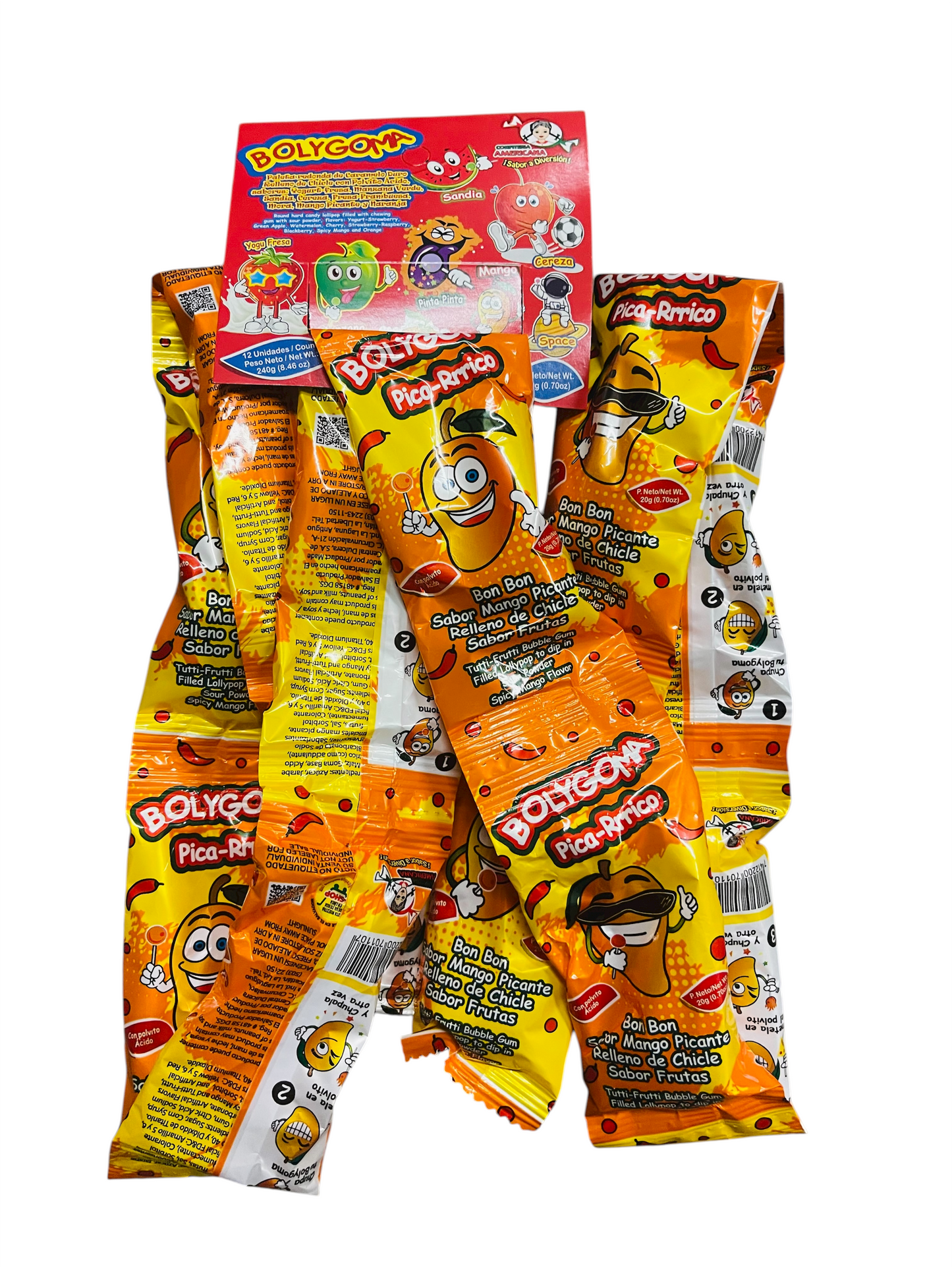 Bolygoma Pica Rico Sabor Mango - Paleta con Chicle 12 Piezas