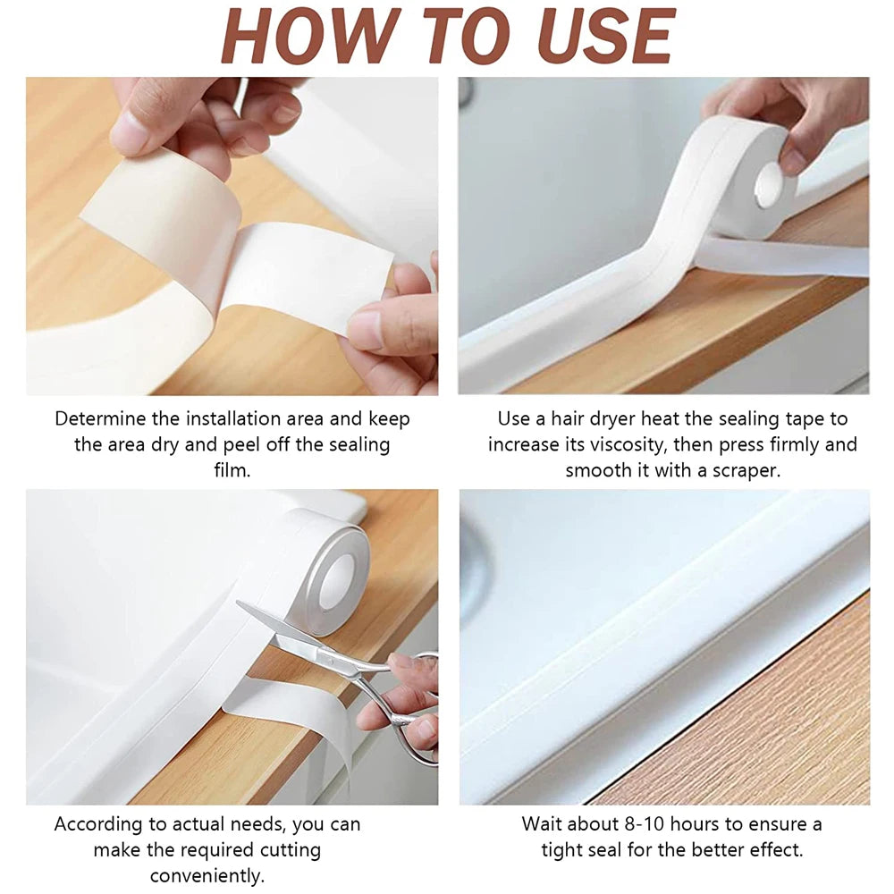 Cinta Selladora Impermeable 3.2m - Adhesiva PVC para Baño y Cocina
