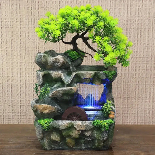 Fuente de Agua Feng Shui con Cascada y Luces LED 7 Colores - Decoración de Escritorio