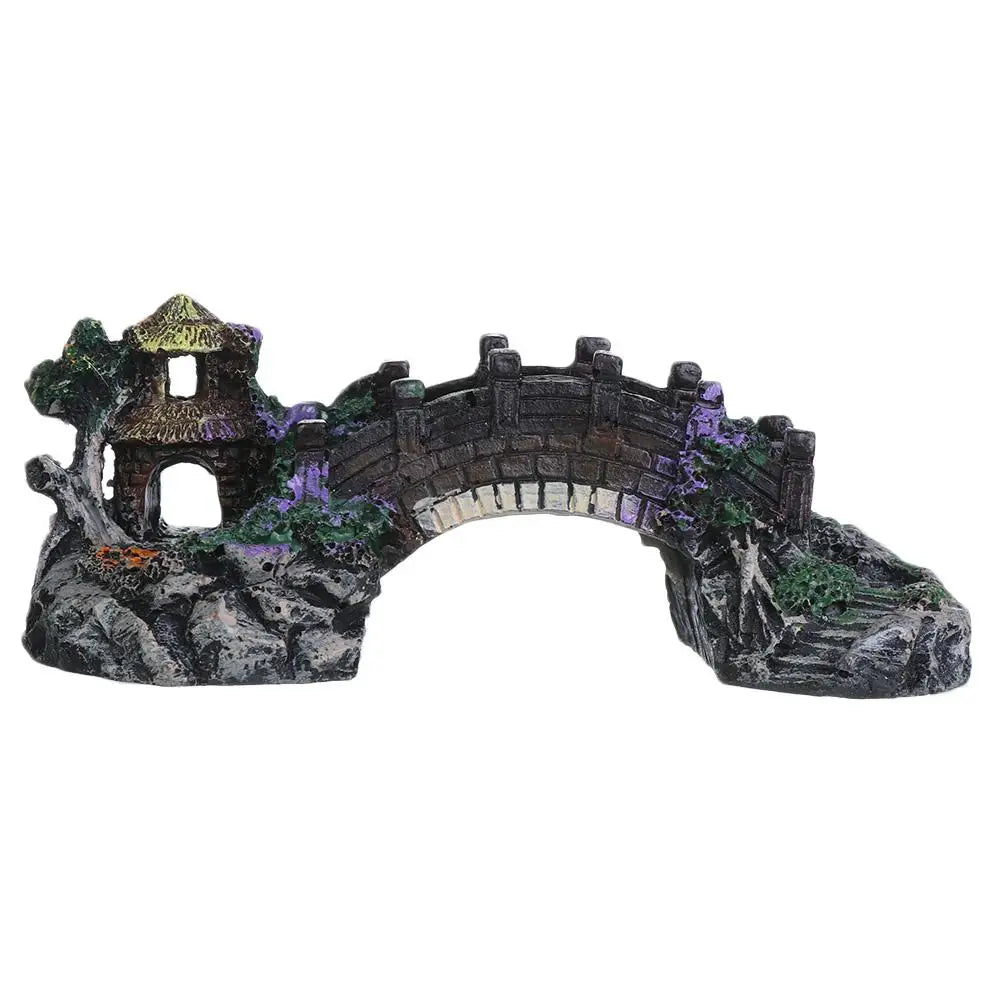 : Decoración para Acuario Árbol Artificial con Puente y Rocas - Ornamento Paisajismo Pecera
