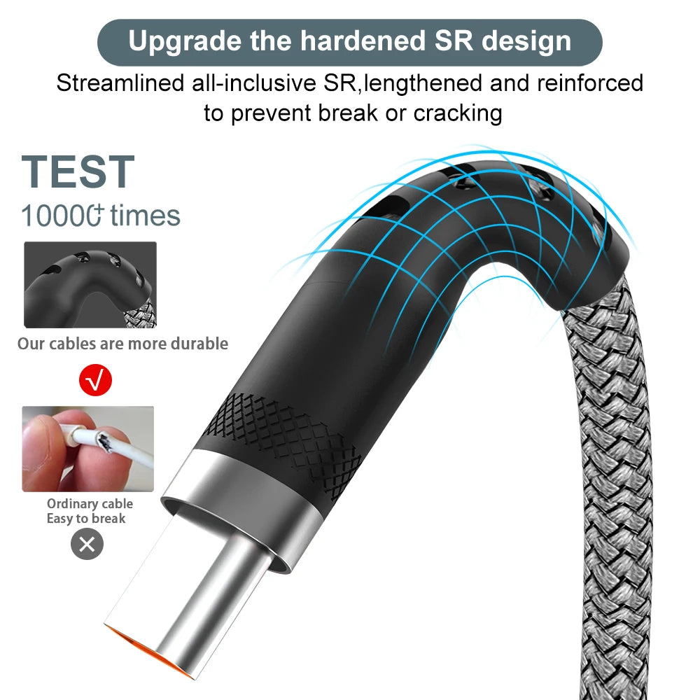 Cable USB-C 6A Carga Súper Rápida - Extensión 1m a 8m para Huawei Xiaomi