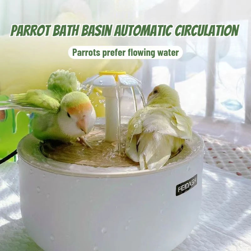 Fuente de Agua Automática 2 en 1 para Pájaros y Mascotas Pequeñas - Baño para Loros con USB