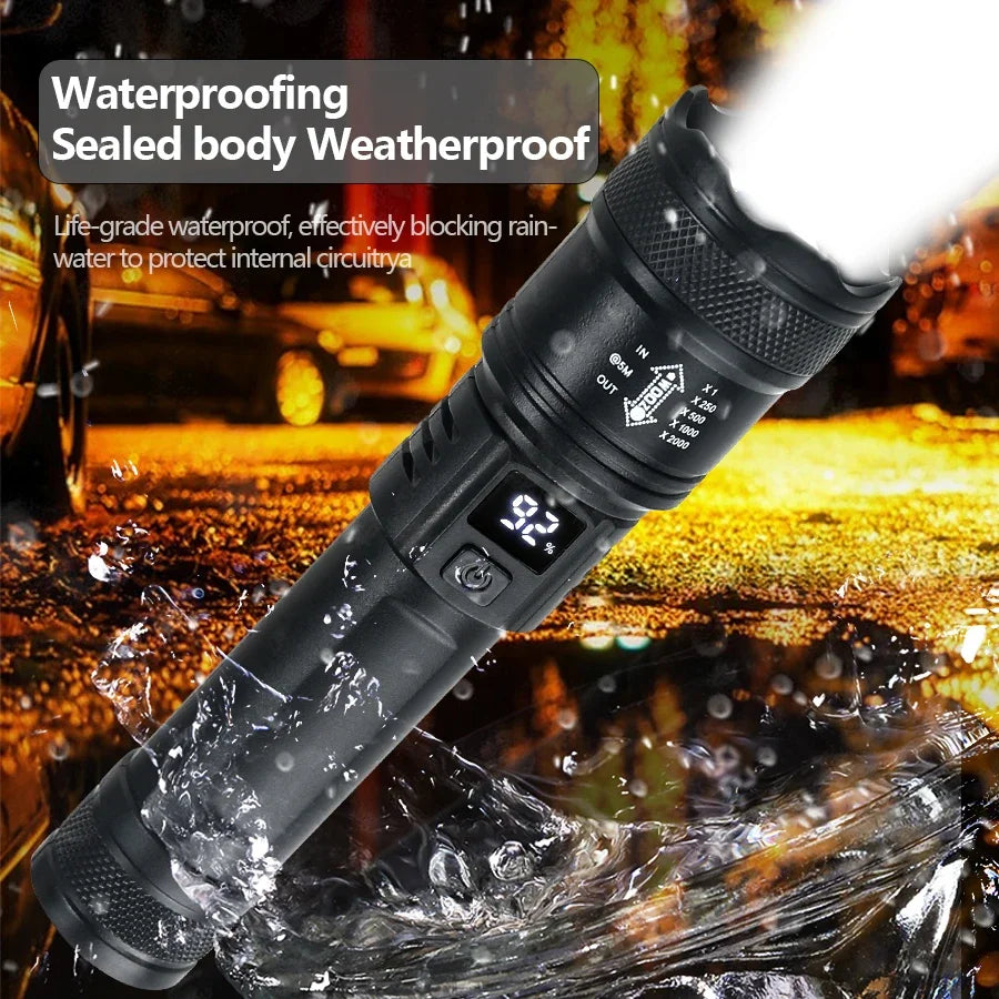 Linterna LED Táctica 2000LM - Recargable USB con Display y Zoom