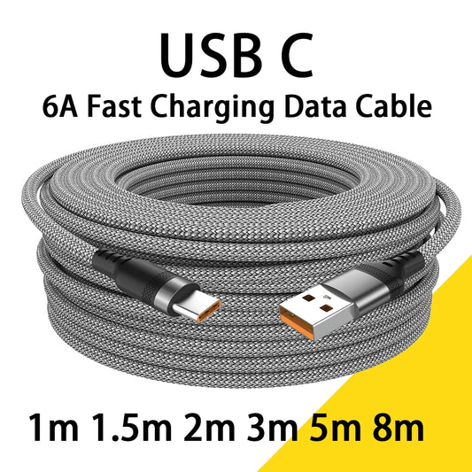 Cable USB-C 6A Carga Súper Rápida - Extensión 1m a 8m para Huawei Xiaomi