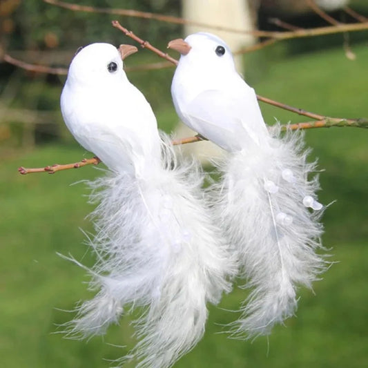 Palomas Decorativas Blancas Artificiales con Plumas - Adorno para Bodas y Eventos
