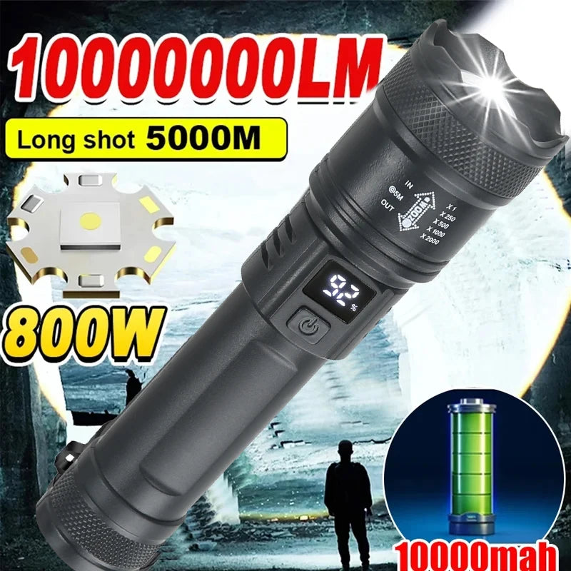 Linterna LED Táctica 2000LM - Recargable USB con Display y Zoom