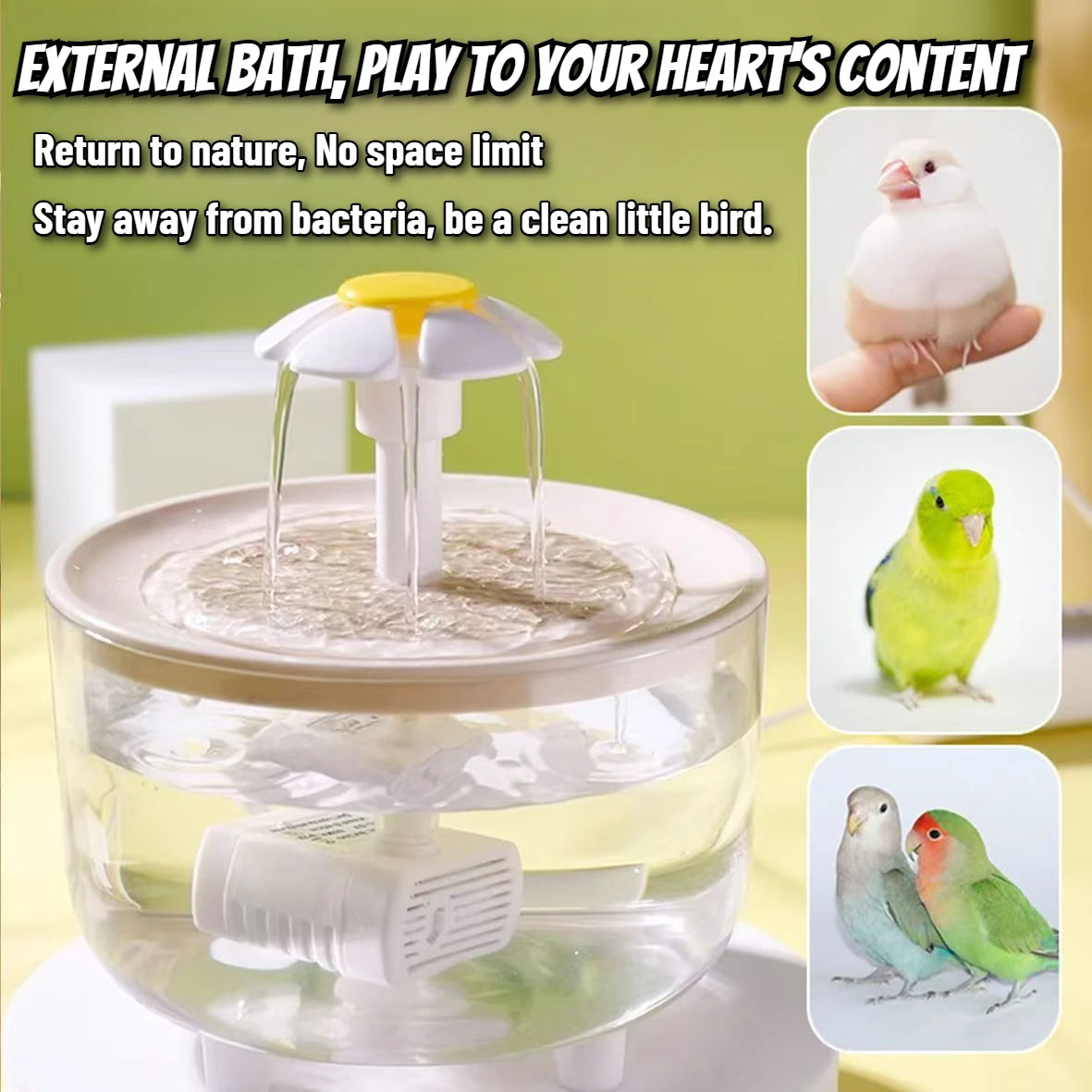 Fuente de Agua Automática 2 en 1 para Pájaros y Mascotas Pequeñas - Baño para Loros con USB