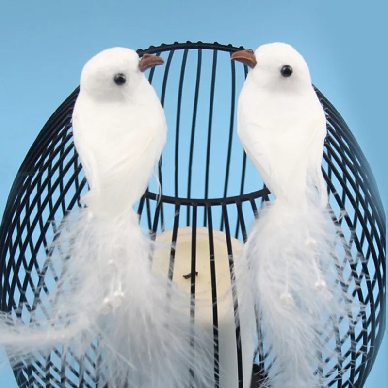 Palomas Decorativas Blancas Artificiales con Plumas - Adorno para Bodas y Eventos