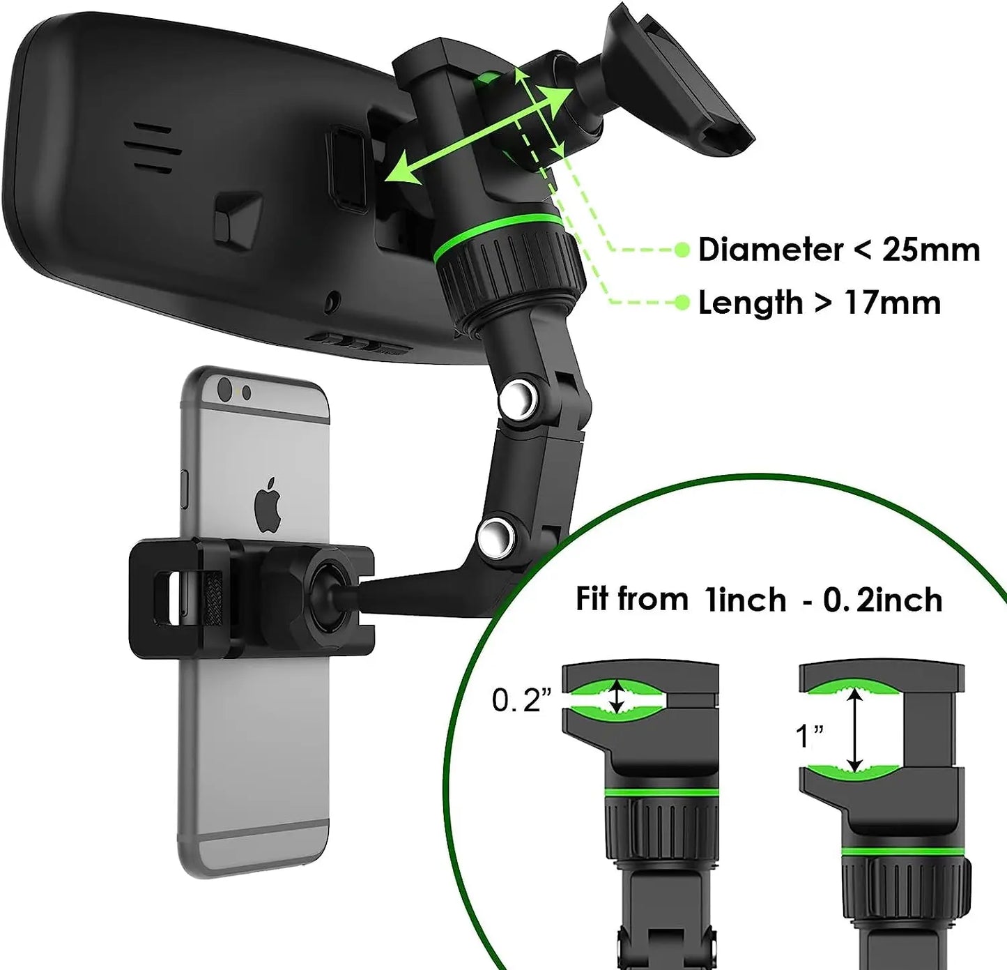 Soporte Teléfono Espejo Retrovisor - 360° Rotable Retráctil