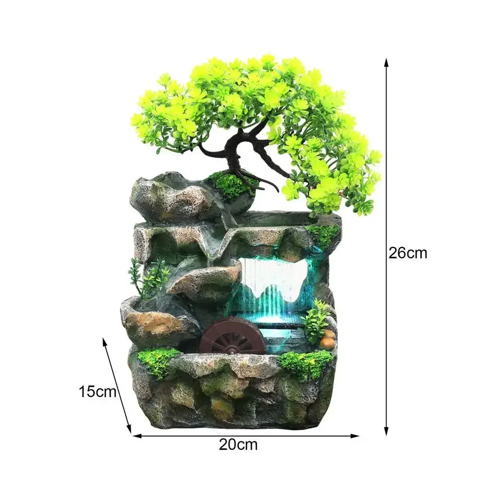 Fuente de Agua Feng Shui con Cascada y Luces LED 7 Colores - Decoración de Escritorio