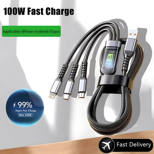 Cable de Carga Rápida 100W Multi USB Trenzado Nylon