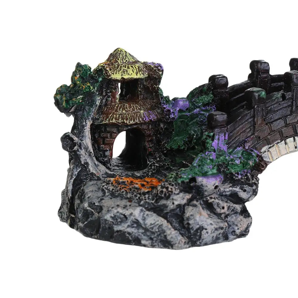 : Decoración para Acuario Árbol Artificial con Puente y Rocas - Ornamento Paisajismo Pecera