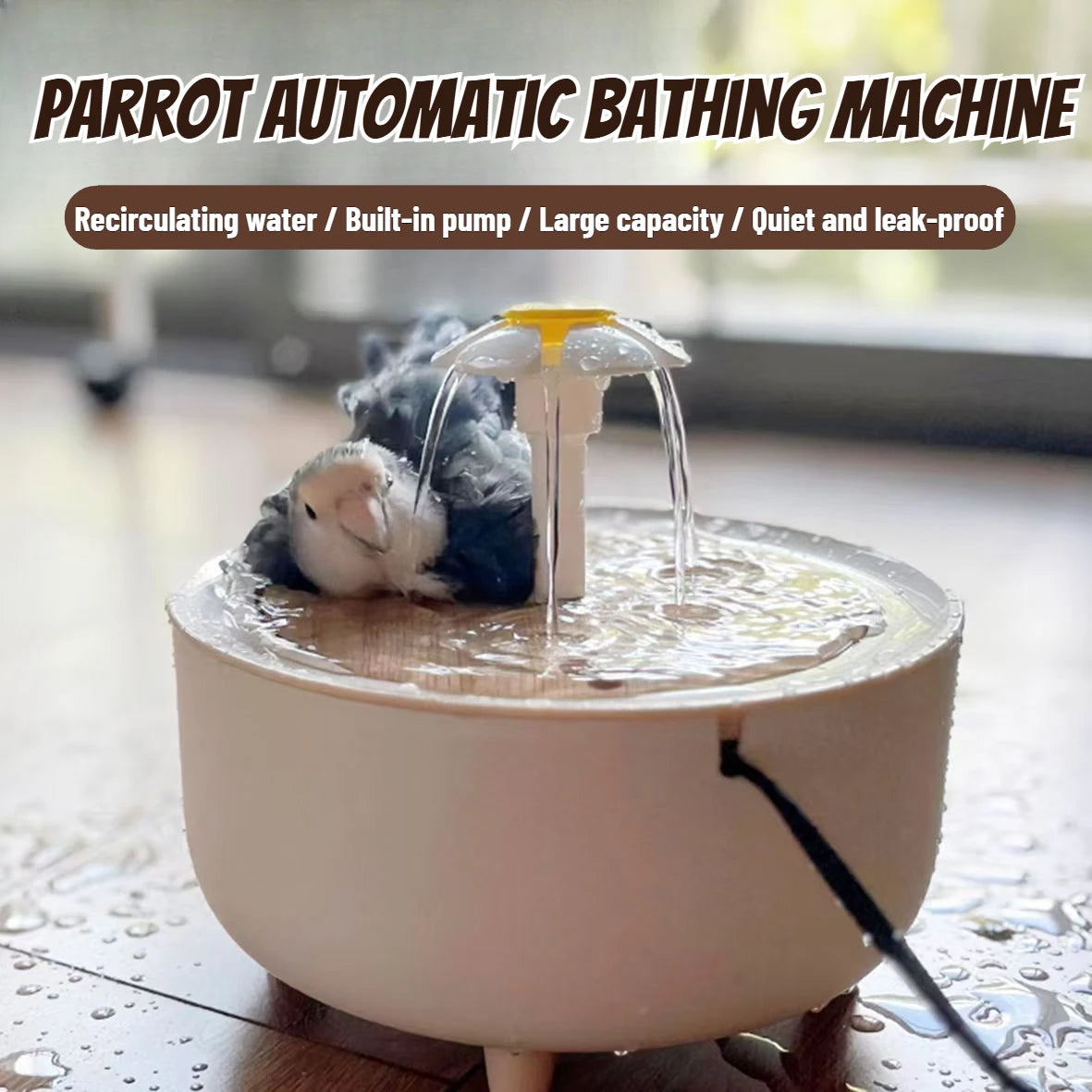 Fuente de Agua Automática 2 en 1 para Pájaros y Mascotas Pequeñas - Baño para Loros con USB