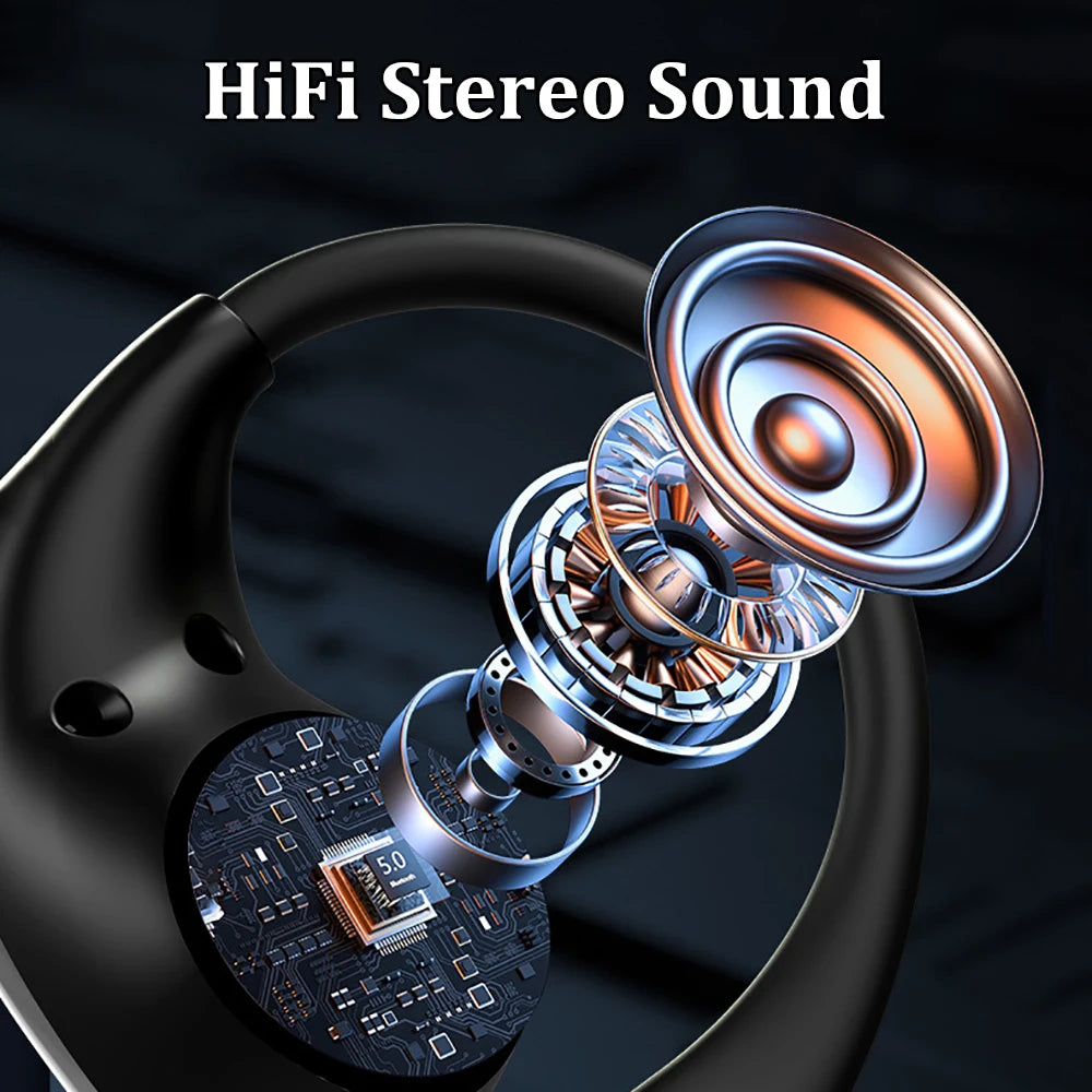 Audífonos Bluetooth 5.4 con Gancho - TWS Inalámbricos HiFi con Display LED