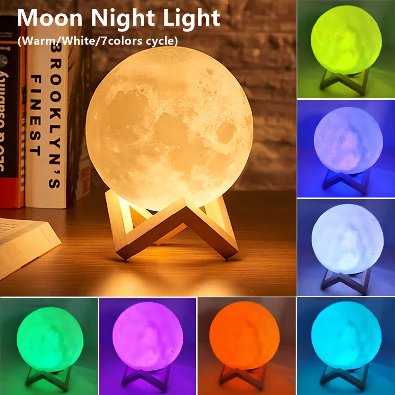 Luz Nocturna LED Luna 3D - Lámpara Decorativa para Niños
