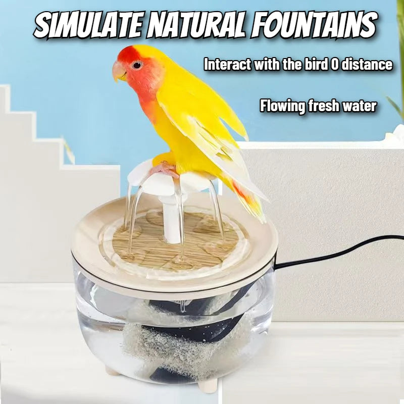 Fuente de Agua Automática 2 en 1 para Pájaros y Mascotas Pequeñas - Baño para Loros con USB