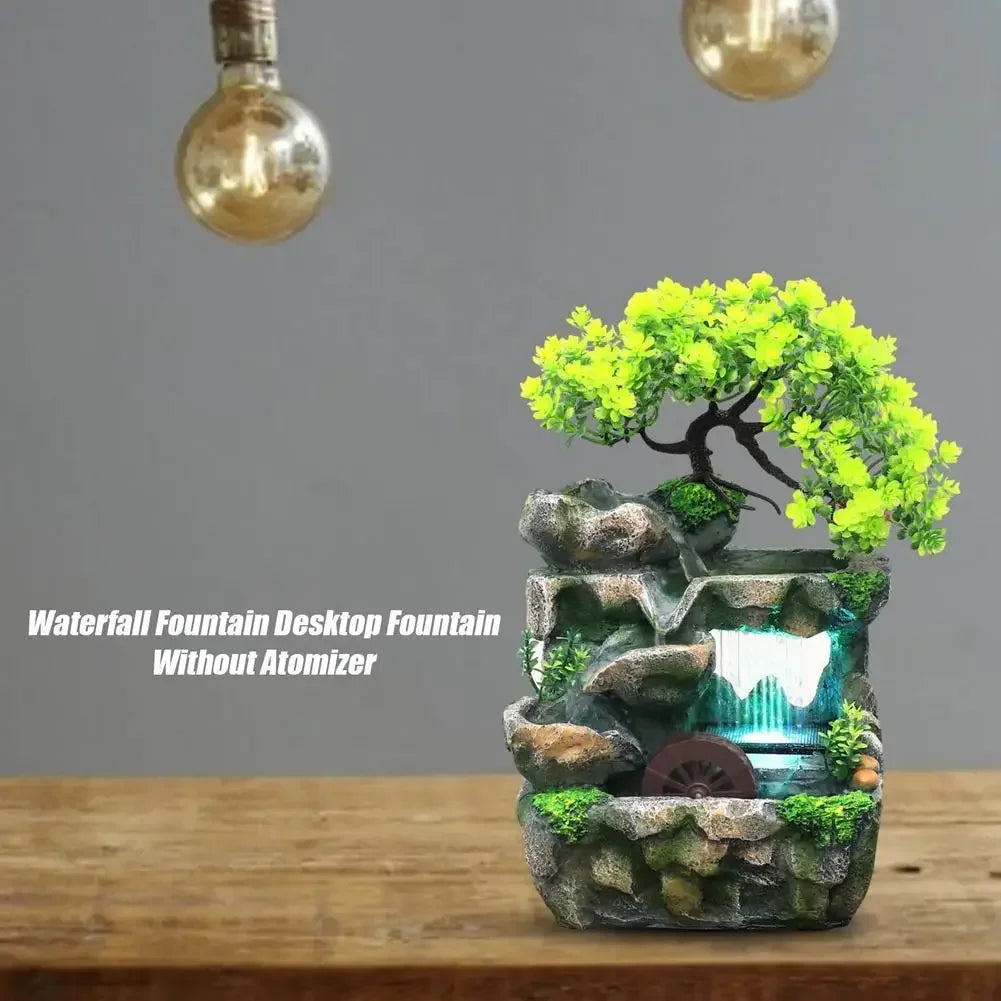 Fuente de Agua Feng Shui con Cascada y Luces LED 7 Colores - Decoración de Escritorio