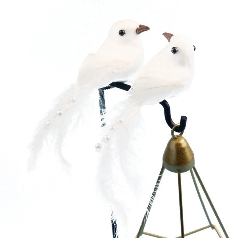 Palomas Decorativas Blancas Artificiales con Plumas - Adorno para Bodas y Eventos