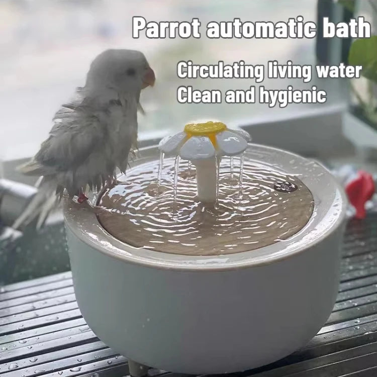 Fuente de Agua Automática 2 en 1 para Pájaros y Mascotas Pequeñas - Baño para Loros con USB